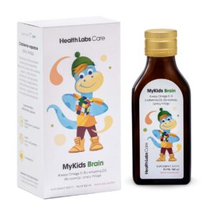 MyKids Brain kwasy Omega 3 i 9 z witaminą D3 dla rozwoju i pracy mózgu dziecka suplement diety Malinowy